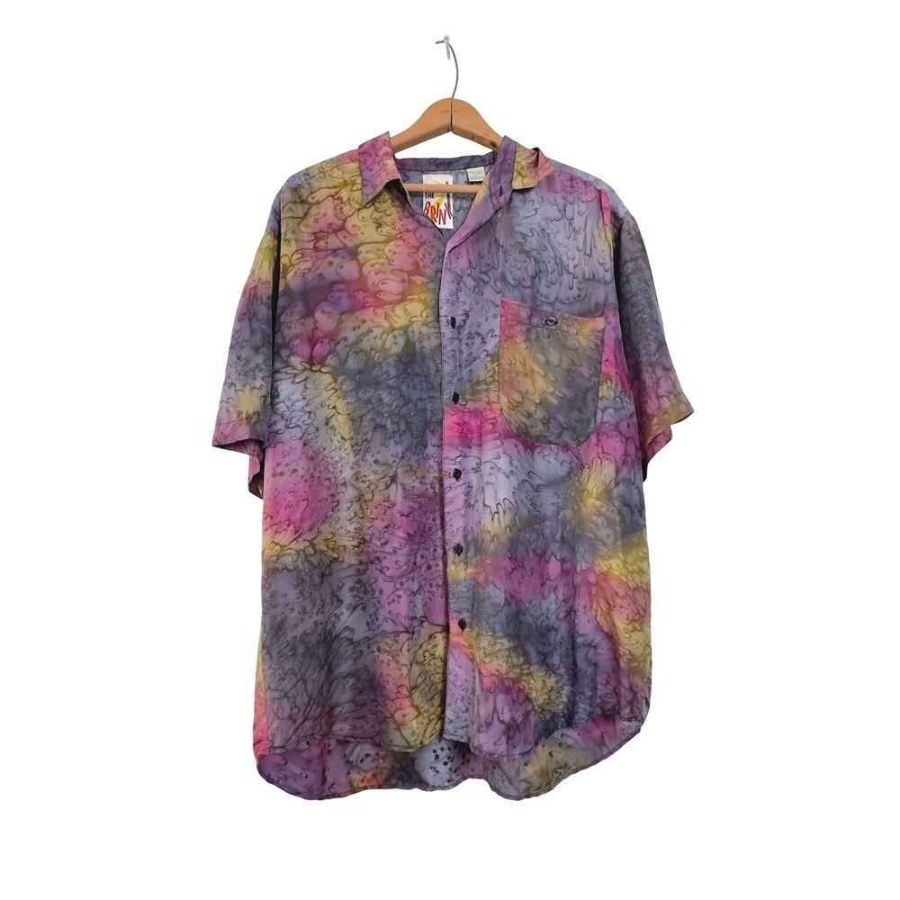 Vintage 80s/90s On The Brink Button Down Shirt Multicolor Silk Large